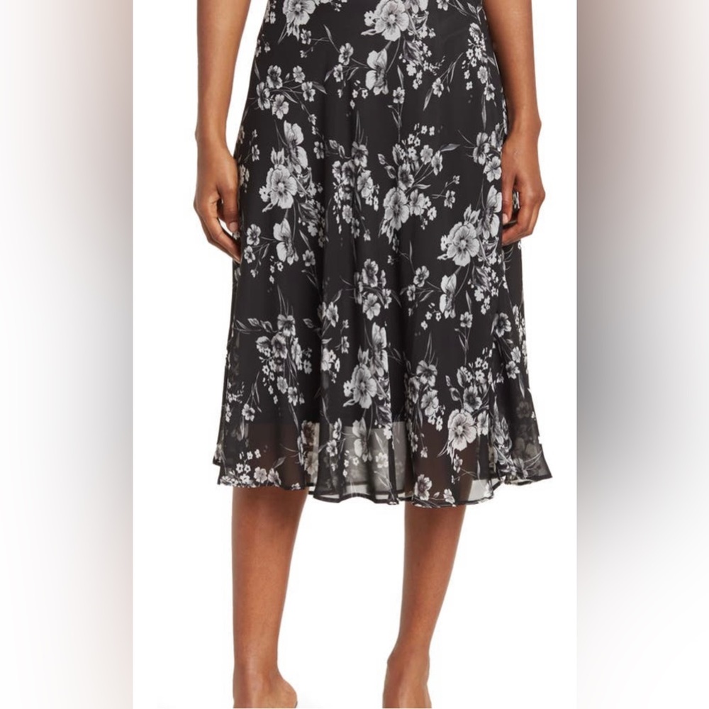 Tahari Floral Georgette A-Line Midi Skirt